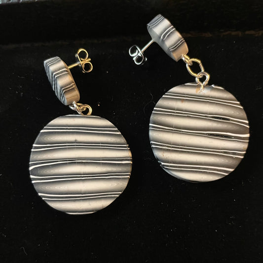 Zebra disc dangle earrings