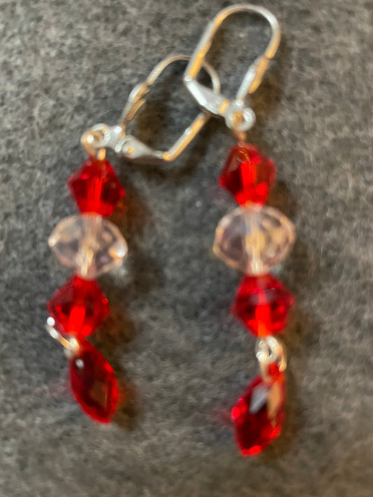 Red and pink crystal earrings