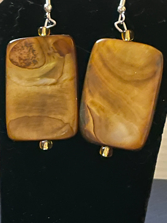 Amber glass rectangular earrings