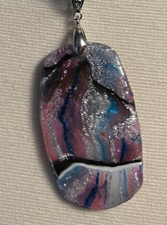 Pink, blue and silver mica oblong pendant