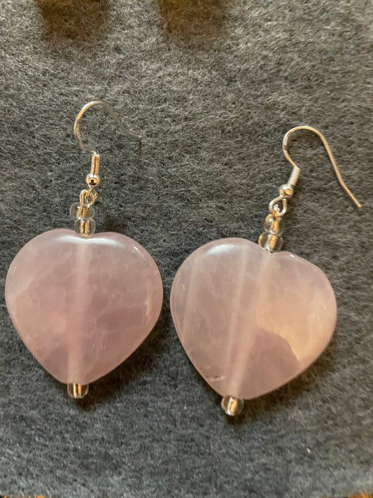 Pink quartz heart earrings