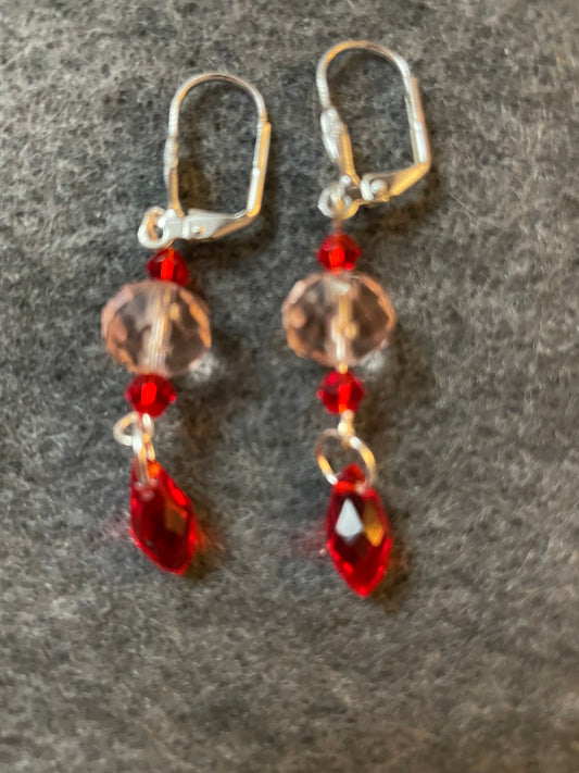 Pink with red crystal earrings