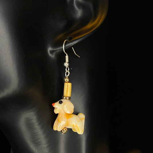 Beige Glass Dog Earrings