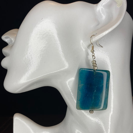 Blue Agate and Rectangular Earrings