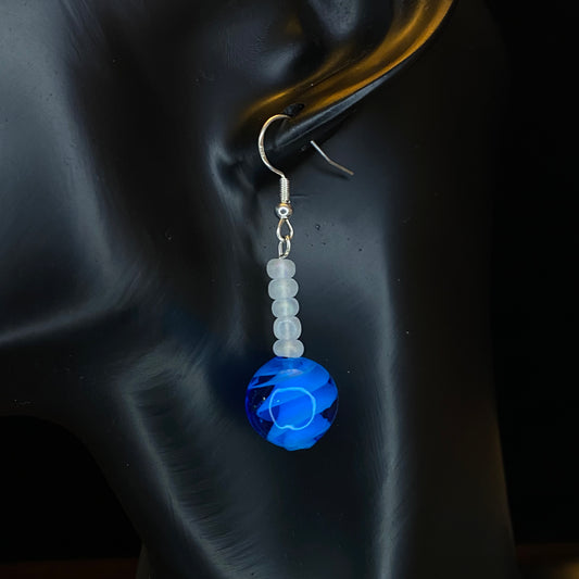 Blue Marble Glass Bead Earrings