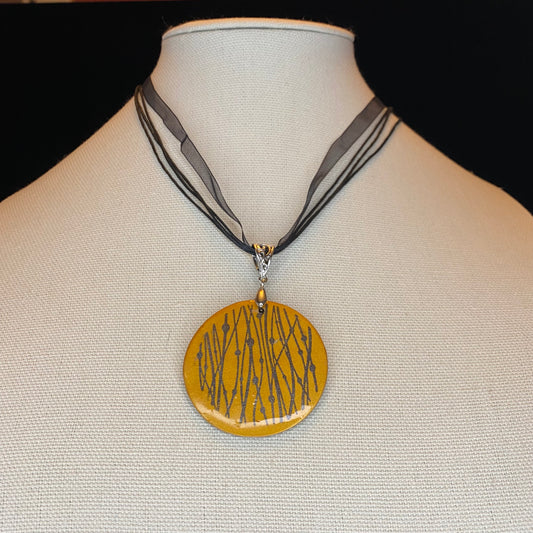 Willow Branch Gold Clay Pendant Necklace