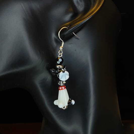 Black and White Glass Dog Earrings