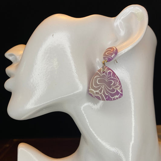 Lace Flower Veneer on Violet Clay Earrings