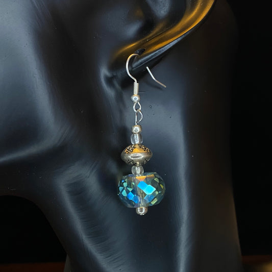 Blue AB Crystal Silver Tone Metal Bead Earrings